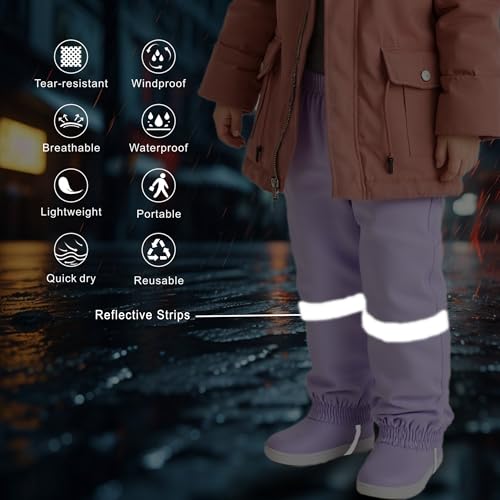 Dioshark Regenhose Mädchen wasserdichte Matschhose Baby Kleinkind Sommer Lila Dünn Buddelhose mit Reflektor Regenlatzhose Ohne Träger Gefüttert Leichte Atmungsaktive Fahrrad für Alter 1-2 Jahre