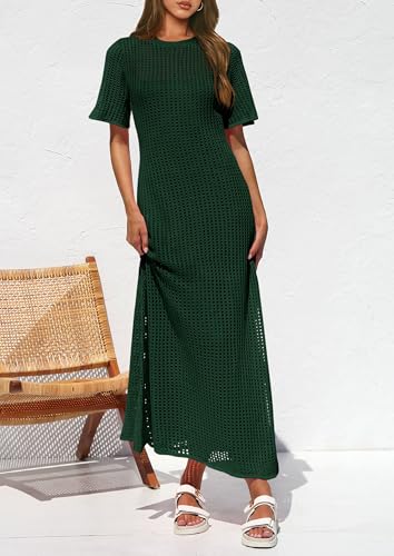 Image of PRETTYGARDEN Womens Eyelet Crochet Maxi 2 Piece Dress Sets