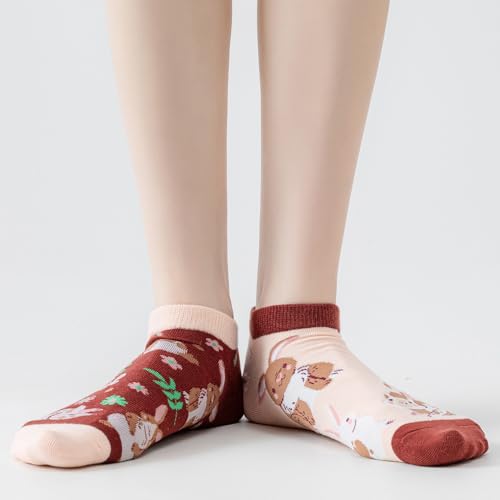 Image of 2 Pairs Funny Cartoon Animal Print Cotton Ankle Socks for Women Teens