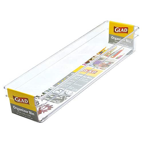 Glad Plastic Drawer Storage Tray – Heavy Duty Organizer Bin for Home, Kitchen, Bath, Bedroom, Office | Non-Slip Feet, 13" x 3.25", Clear - image 6