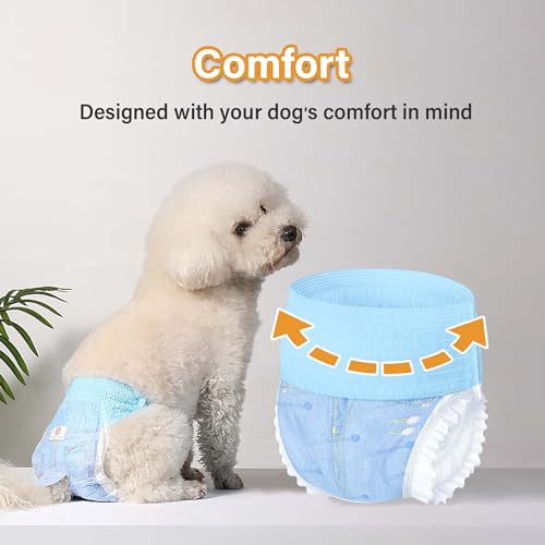 Image of Honeycare Female Dog Diapers,Disposable Diapers for Female Dog with Stretchy Waist,Dog Pull-Ups for Easy wear,Dogs in Heat Period Super Absorbent Leak-Proof Doggie Diapers, Medium,30 Count (Pack of 6)