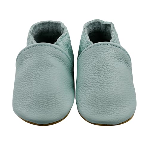 iEvolve Baby Leather Shoes Toddler Soft Sole Prewalker First Walking Shoes Crib Shoes Sneakers Slippers(Lake Green, 0-6 Months)