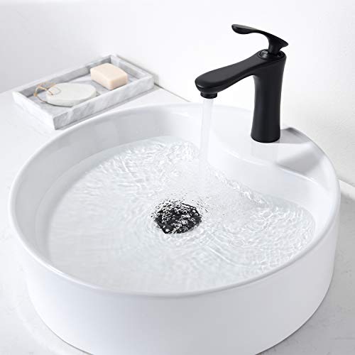 GORDEE Bathroom Sink Stopper P-Trap Complete Set Adjustable 1-1/4 Bottle Trap Solid Brass Sink Drain Kit Tube and Pop Up Drain Stopper Set without Overflow, Matte Black