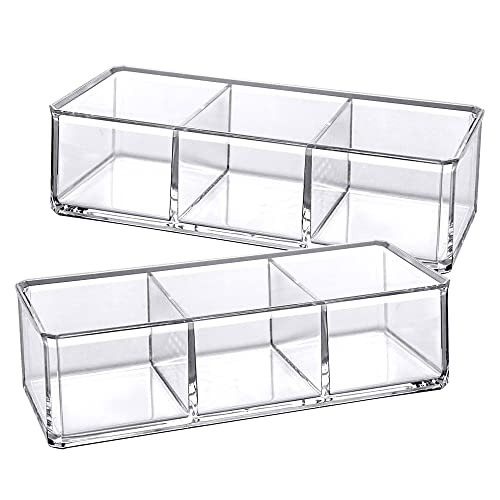 Image of Amazing Abby - Glamour - 2-Pack Acrylic 3-Compartment Makeup Organizer, Transparent Plastic Lipstick Holder, Perfect Bathroom Vanity Storage Solution for Lipsticks, Nail Polishes, and More