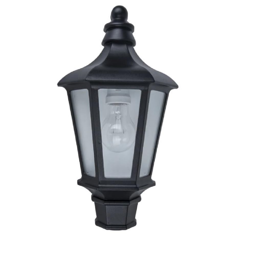Britalia Outdoor Vintage Half Lantern Wall Light, Black Metal with Clear Glass, 37.3cm Height