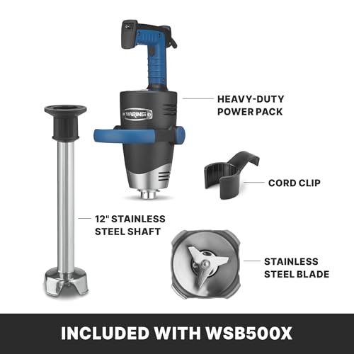 Image of Waring Commercial EvolutionX Immersion Blender, 1.5 Horsepower Motor, 12 inch Stainless Steel Shaft, Variable Speed, 10-Gallon Capacity, for Professional Hand Blender for Kitchens & Catering, WSB500X