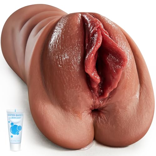 Realistischer Masturbator Taschenmuschi Silikon Masturbieren Sex Spielzeug mit 5D Klitoris Doppelkanal Masturbator Groß für Mann 2 in 1 Sexspielzeug für die Männer solo (Dunkelbraun)