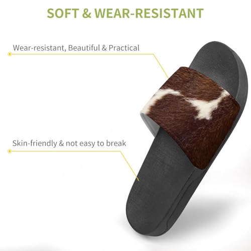Brown And White Cow Hide PVC Slippers Sandals for Women Men Open Toe Soft Cushioned Non-Slip Sandal for Indoor Outdoor3