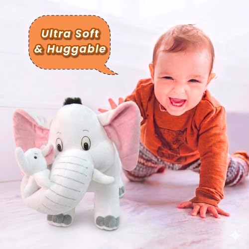Image of Tickles Mother Elephant with Baby Soft Stuffed Plush Animal Toy for Kids Boys & Girls Birthday Gifts (Color: White Size: 41 cm)