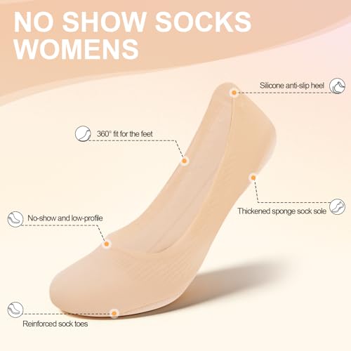 Image of No Show Socks Women with Sponge 6 Pairs Cushioned Sole