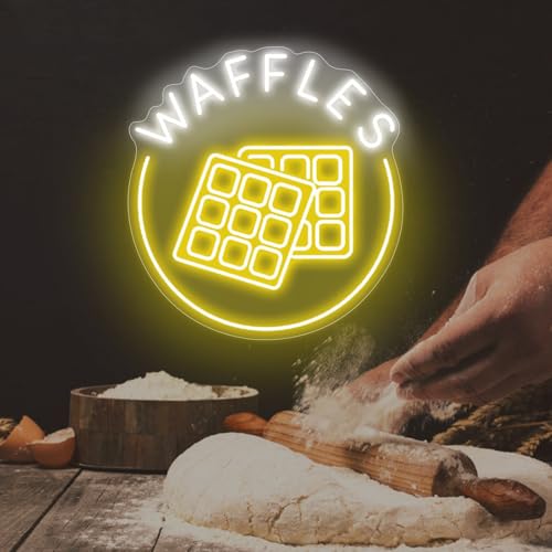 Image of Waffles Neon Sign Bakery Shop Dessert House LED Neon Light Coffee Shop Cafe Home Kitchen Wall Art Decoration Personalized Gift, Dining Decor,Kids Room Decor, Food Neon Lights