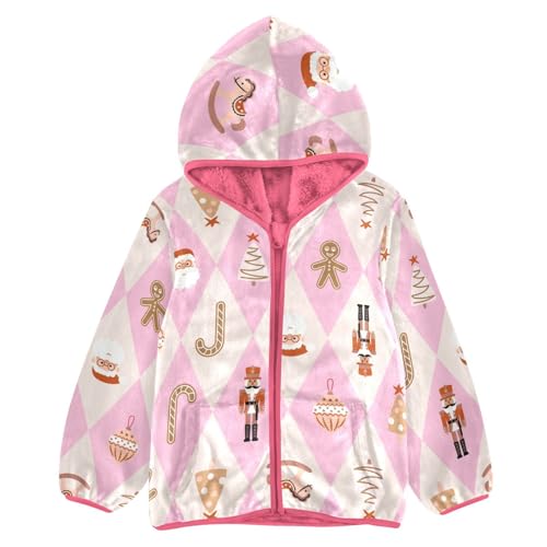 WIFIU Girls Boys Fleece Jacket Coat for Toddler Christmas Toy Theme with Pockets, Zip Up Hoodie Winter Warm Outerwear Nutcracker Santa Size 3T