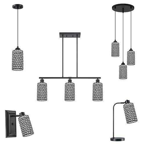 Image of 3 Pack Polyhedral Crystal Metal Pendant Ceiling Chandelier Wall Sconce Lamp Replacement Covers Shade Fixture Black Finish,1.66 inch Fitter Size,7.9 inch high*4.8 inch Diameter
