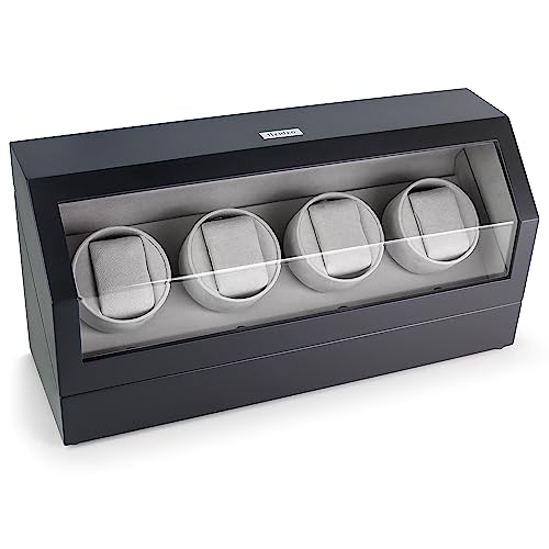 Heiden Automatic Quad Watch Winder - Matte Black Wood Finish - Japanese Motor - AC Adapter Included - Independent Settings - 12 Multiple Settings