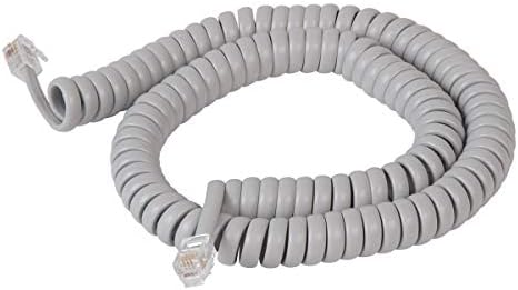 Coiled Telephone Handset Cord for Use with PBX Phone Systems, VoIP Telephones - 12 Ft Uncoiled, Rj22, 1.5 Inch Lead on Both Ends, Dolphin Gray