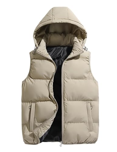 Gihuo Men's Hooded Puffer Vest Sleeveless Zip Up Padded Jackets Coat Lightweight Quilted Gilet with Pockets (US, Alpha, Large, Regular, Regular, Khaki)
