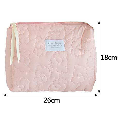 Lushandy Makeup Bag Travel Cosmetic Bag Cute Cotton Toiletry Bag Quilted Flower Organizer Bag Large Capacity Handheld Portable Storage Zipper Purse For Women (Pink-A) #TOP6