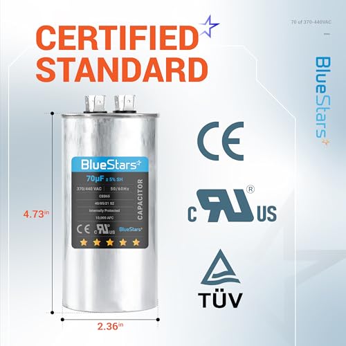 [UL Certified] 70 uF MFD 370-440VAC Volts ±5% Round Run Capacitor 50/60 Hz AC Electric Replacement Part by Blue Stars