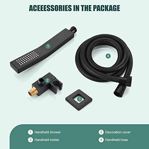 Heyalan Hand Shower Spray Sus304 Stainless Steel Handheld Shower Wand Single Function Matte Black Pressure Luxury Handheld Shower Curved High Hand Shower Set High Flow Rectangle With Holder #TOP3