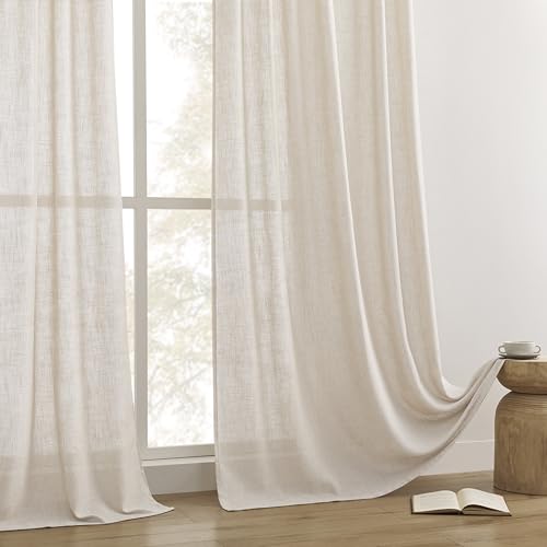 Image of Joydeco Linen Curtains for Living Room,Semi Sheer Drapes Window Long Curtains 96 inches Long Sheer Bliss