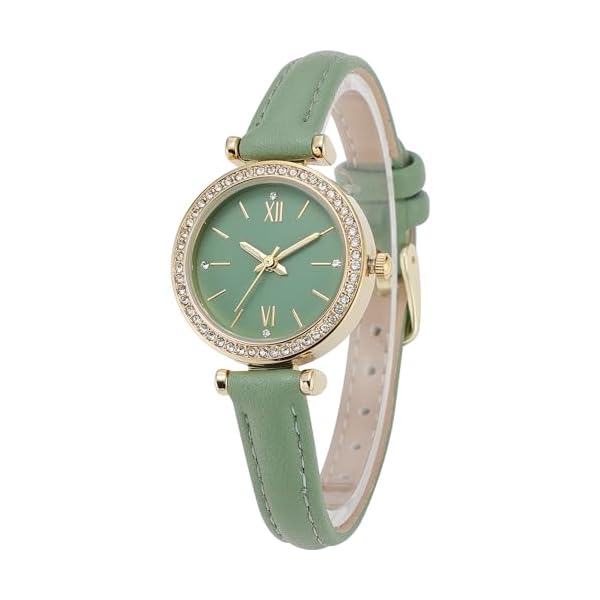 MOVEBEST Ladies Quartz Watch, Crystal Rhinestone Bezel, White Dial, Black Leather Band - Image 3
