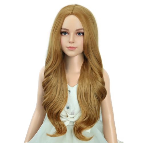 Image of PATTNIUM Kids Strawberry Blonde Wig Long Blonde Wavy Curly Wig for Girls Middle Part Wigs Synthetic Costume Halloween Cosplay Wigs