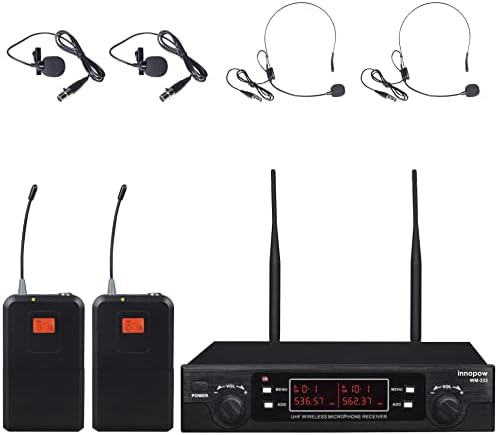 innopow 200-Channel Wireless Lavalier Microphone, Dual UHF Bodypack Cordless Lavalier Mic System Set, Auto Scan, Long Range 200-240Ft, 16 Hours Use Ideal for Speaking, Classroom 2022 333B…