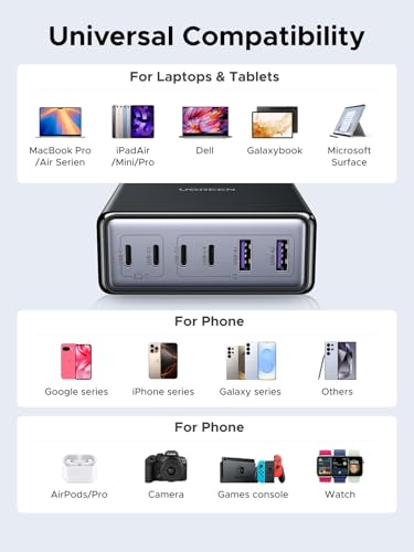 Image of UGREEN 100W USB C Charging Station, 6-Port GaN Desktop Charger with 4 USB-C & 2 USB-A, Smart Power Distribution for MacBook Pro /Air, Dell XPS, iPad, iPhone 17 /16 /15, Galaxy S25 /S24, Pixel 10 /9