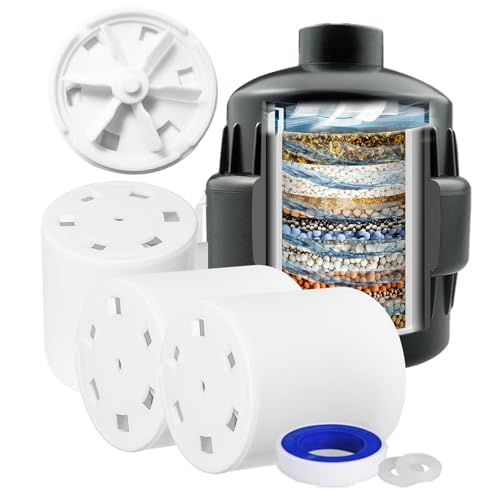 Image of 20 Stage Shower Filter with Spin Propeller 3 Cartridge, Reduce Well Hard Water Chlorine Heavy Metal & Impurity, Improve Skin Hair, Fit Most Handheld Shower head Fixed Rainfall, (Black)