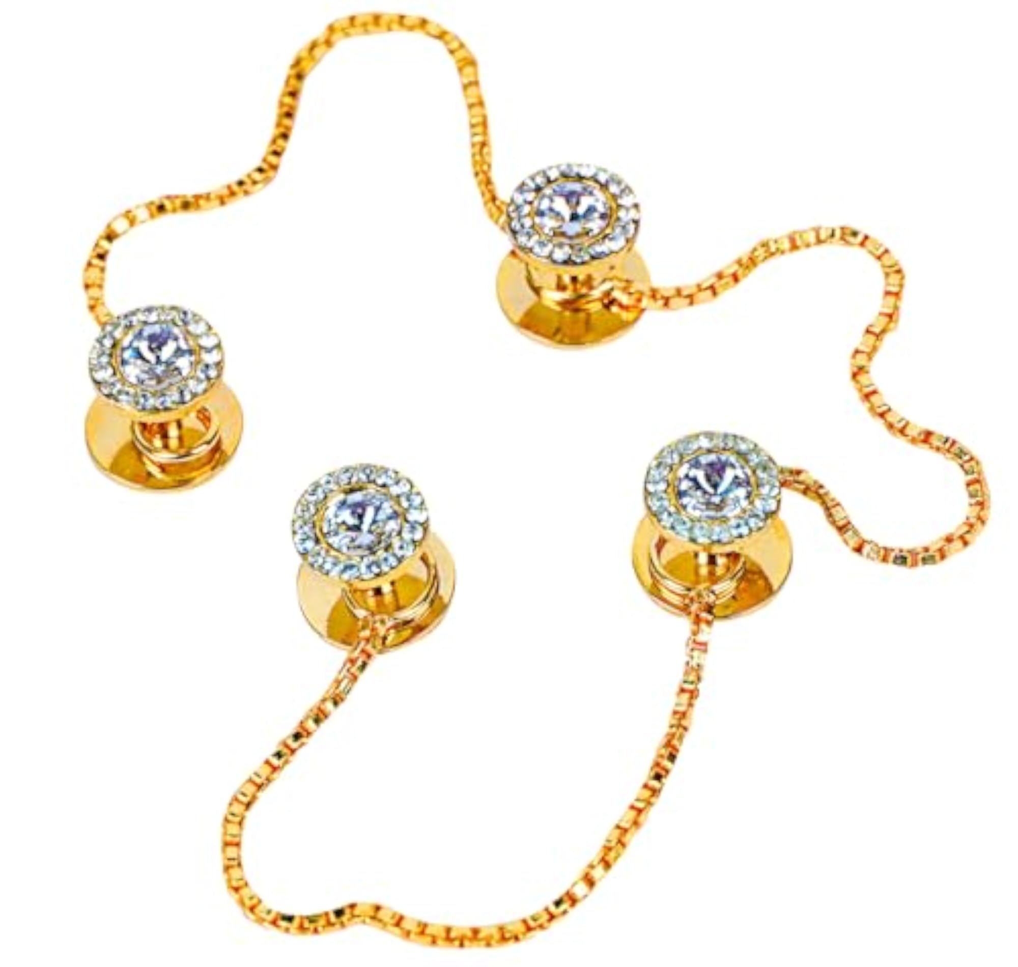 Gold Plated Round Zirconia Gemstone Designer Kurta Buttons for Men