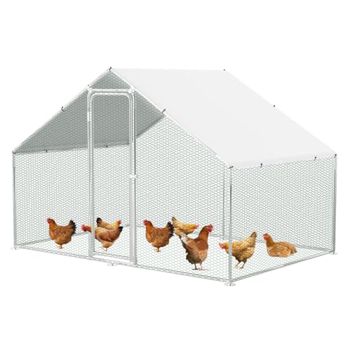 Sonnewelt Freilaufgehege 3x2x2m Hühnerstall Verzinkter Stahl Kleintierstall Hühnerhaus Dach Geflügelstall mit Sonnenschutzdach und Tür für Haustierkäfig Hühnerkäfig Vogelkäfig Kleintiere Pflanzen
