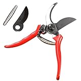 Gartenschere Bypass, SK5 Hochkohlenstoffstahl, 25 mm Schnittdurchmesser, Teflon Antihaft-Beschichtung, Ergonomischer Aluminiumgriff, Gartenschere Sicherheit für Rosen, Sträucher, Obstbäume