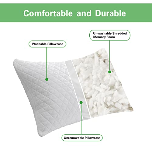 Ashomeli Bed Pillow Shredded Memory Foam Pillows 2 Pack Cooling Adjustablefor Sleeping Good For Side And Back Sleeper With Washable Removable Bamboo Cover (Queen Size,Set Of 2) #TOP3
