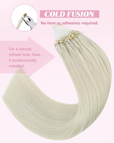 Image of YoungSee Micro Loop Extensions Real Human Hair 24 Inch Blonde Micro Link Hair Extensions Human Hair Platinum Blonde Microbead Extension 1g /strands 50g Cold Fusion Hair Extension for Wedding