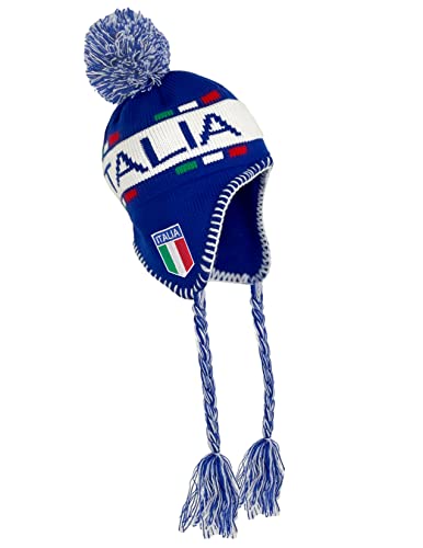 Kid's Italy Winter Hat, Knit Beanie Snow Winter Hat Ski Cap with Pom, Boy's Italia Hat with Ear Flaps