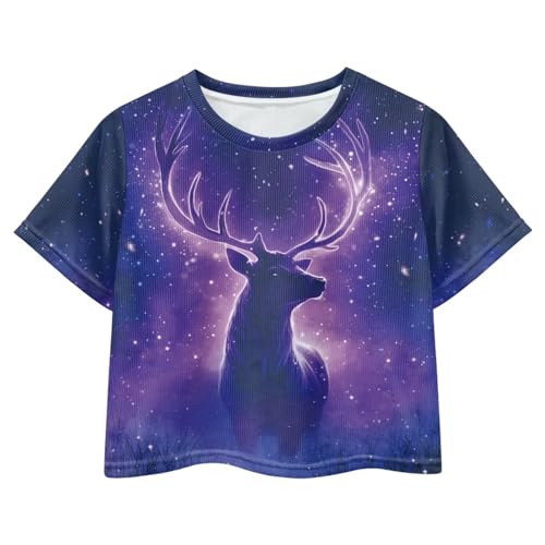 Image of Girls Crop Tops Cute Short Sleeve Shirts Fashion Tees for Kids Casual Crewneck Blouses Size 8-16 Years
