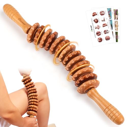 Neues Design Faszienrolle Holz Massagegerät Faszienstab Roller Wood Massageroller Mit Griff Massage Holz Anti Cellulite Massagegerät für Maderotherapie und Lymphdrainage 42.2cm 350g Buche