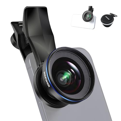 NEEWER Obiettivo Grandangolare 100° da 18mm, Ingrandimento 0,5X, Clip Obiettivo Filettata da 17mm/Adattatore ad Anello per Filtro 67mm, Anche per Phone Cage/Phone Case/Phone Clamp/Backplate, LS-42 PRO