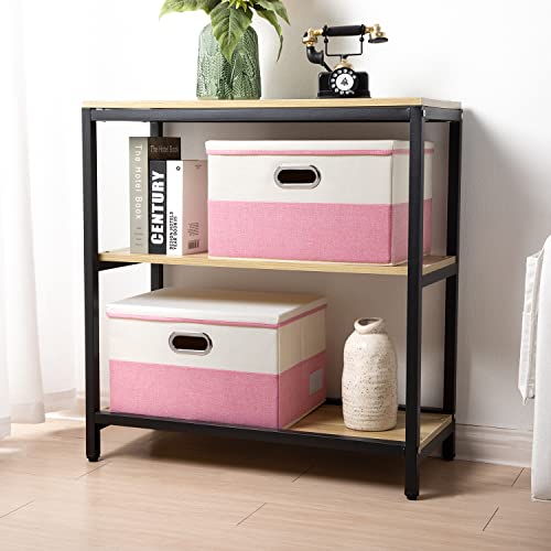 Image of PRANDOM Large Collapsible Storage Bins with Lids [3-Pack] Fabric Foldable Storage Boxes Organizer Containers Baskets Cube with Cover for Home Bedroom Closet Office Pink&Cream(17.7x11.8x11.8)