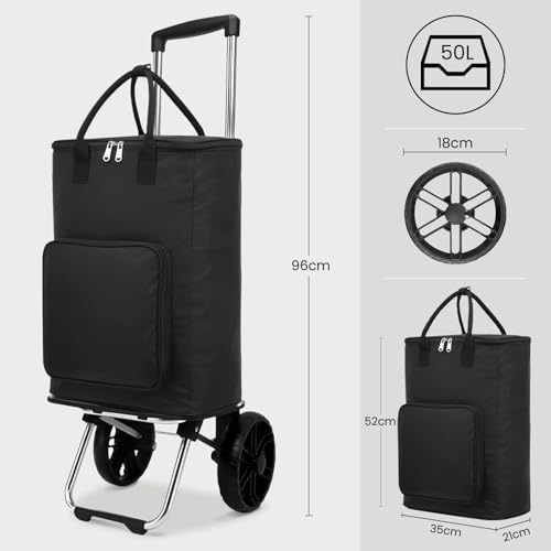 Einkaufstrolley Klappbar, Einkaufswagen mit Kühlfunktion, Shopping Trolley Sackkarre zum Einkaufen, Einkaufskorb mit Rollen(Schwarz, 50L) – Bild 3