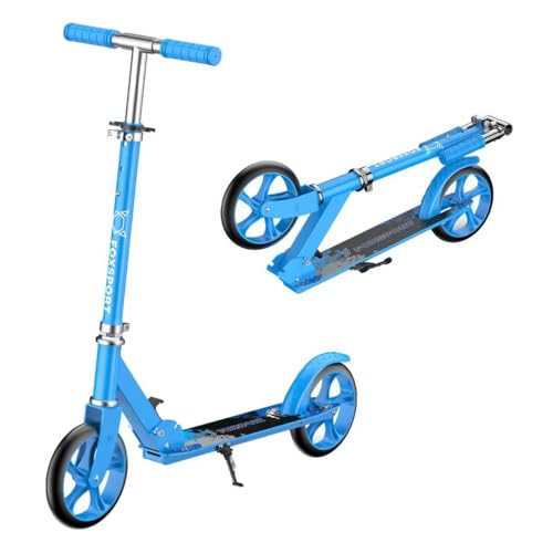 FOXSPORT Patinete plegable para adultos, patinete de ciudad, altura regulable, ruedas de 200 mm (azul)