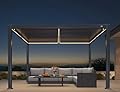 PURPLE LEAF Solar Louvered Pergola 92KS 10' x 12' with LED String Lights and Control Panel Aluminum Outdoor Pergola with Adjustable Roof for Patio Deck Garden Yard Gray