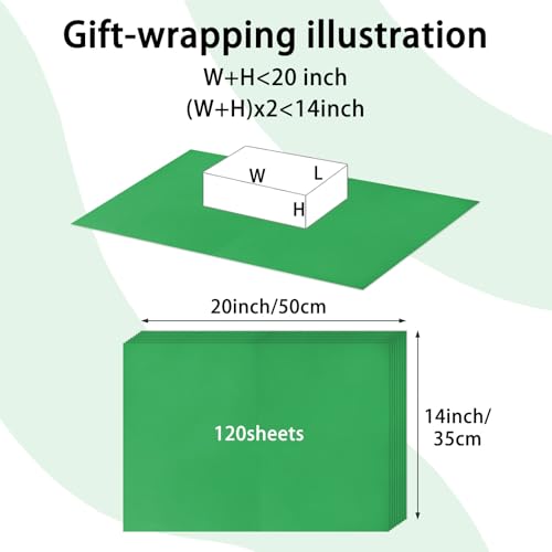 Image of 120 Sheets 20 inchX14 inch Green Tissue Paper for Gift Bags Wrapping, Art Tissue Paper Bulk for Weddings Birthday Party Crafts Decoration
