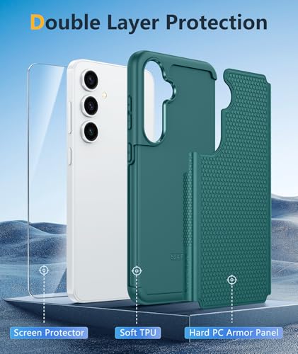 Image of FNTCASE for Samsung Galaxy S24-FE Case: Dual Layer Protective Heavy Duty Cell Phone Cover | Shockproof Rugged with Non-Slip Textured | Military Grade Drop Protection Bumper Tough (Green)