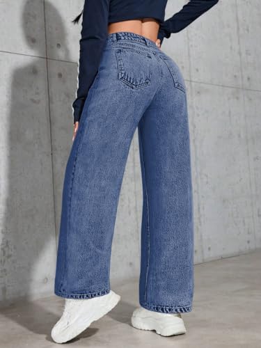 Image of Celary Women High Waisted Wide Leg Jeans||Stretch Denim Palazzo Pants||Casual Loose Fit Straight Jeans for Women & Girls