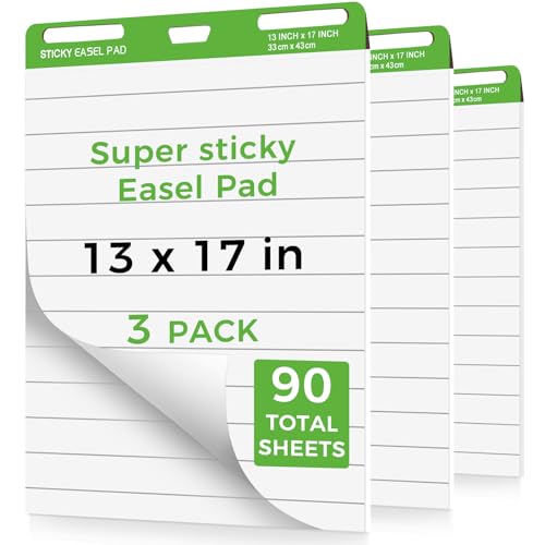 DINGIXOC Sticky Mini Easel Pads 13 x 17 Inches 3 Pack Anchor Chart Paper for Teachers Self Stick Flip Chart Paper with Sticky Back for Classroom Office 30 Sheets/Pad (Lined)