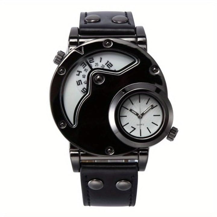 Image of Men's Dual Time Zone Sports Watch - Quartz Analog Wristwatch with PU Leather Strap & Stylish Design