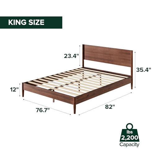 Image of Zinus Allen Mid Century Wood Platform Bed Frame, Solid Wood Foundation, Wood Slat Support, No Box Spring Needed, Easy Assembly, King