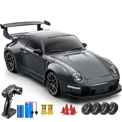 Image of RC Drift Car, 1:24 Scale Remote Control Vehicle with LED Lights,Drifting Tires&Two Batteries, Racing Sports Toy Idea Gift for Adults Boys Girls and Kids Gray