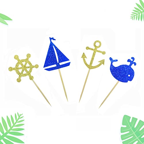 Morndew 24 Pcs Anchor Boat Rudder Whale Sailboat Cupcake Toppers For Ocean Sailing Theme Party Birthday Party Baby Shower Wedding Party Decorations #TOP3